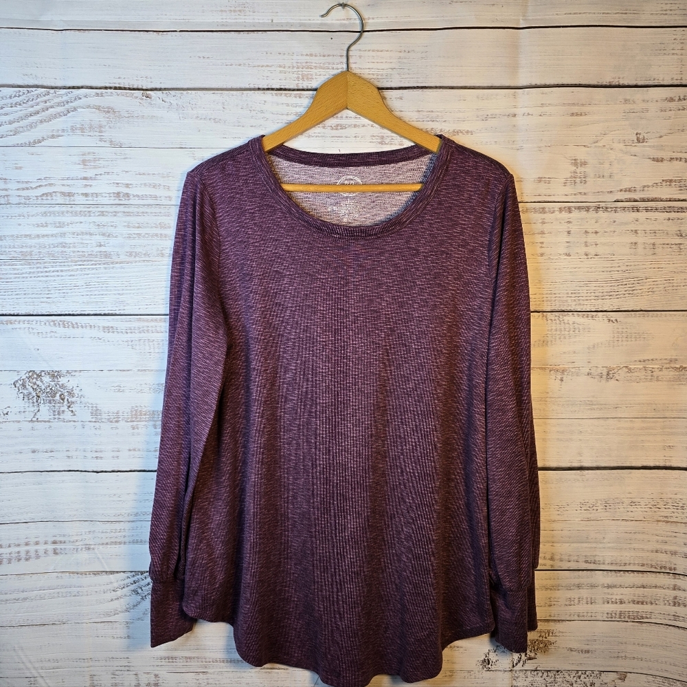 24/7 by Maurices Size 0 Purple Heather Long Sleeve Scoop Neck Pullover 5%Spandex